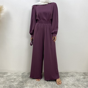 2335+9003 #   Ensemble de 2 pièces en tissu Nida de couleur unie de qualité supérieure, costumes turcs, robe Abaya, chemisier pour femmes musulmanes, pantalon ample avec poches et ceinture - Product Image 4