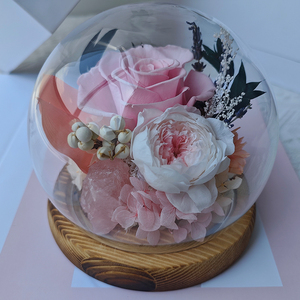 Design unique de roses éternelles de longue vie cloche en verre de rose préservée naturelle avec des fleurs pour toujours vraie fleur préservée à la main - Product Image 3