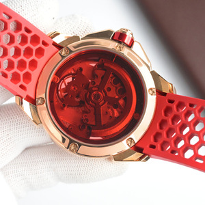 Reloj Mecánico de Lujo para Hombre con Bisel de Diamantes y Correa de Goma Roja para Fiestas, Uso Diario y Estilo Elegante - Product Image 5