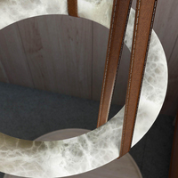 Lustre moderne multi-tailles en albâtre naturel avec sangle en cuir de luxe et éclairage LED pour salle à manger
