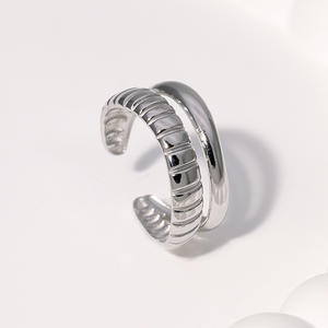 Offre Spéciale 2024 fille acier inoxydable 18K plaqué or Double couche ondulation forme bague en argent bijoux femmes Offres Spéciales - Product Image 4