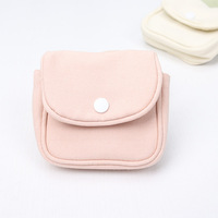 Dompet Koin Kancing Tekan Kanvas Portabel Kecil untuk Wanita, Tempat Kartu Warna Solid, Organizer Koin Mini