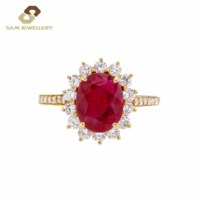 Mode Frauen Versprechen Verlobung 18 Karat vergoldete Ringe Blumen form Halo Zirkon Zirkon Rot Rubin Ring Schmuck