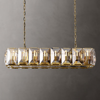 Lustre LED en cristal moderne de luxe de haute qualité, hauteur réglable, pièces de lustre ovales et carrées pour salle à manger et salon