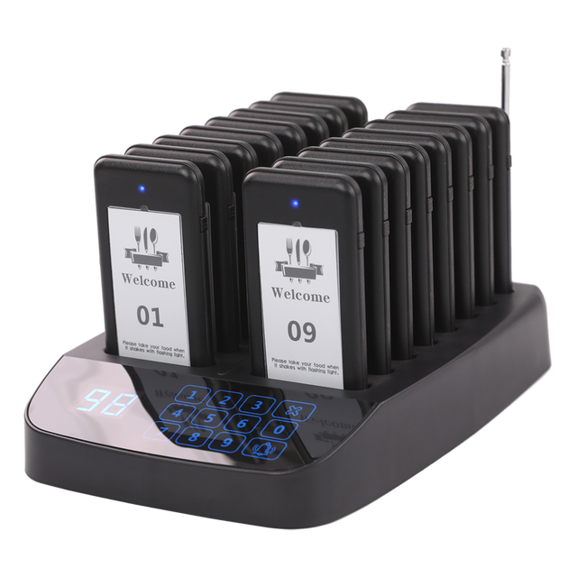 Wireless Restaurant Pager System Buzzer Calling System 16 Pagers for Food Truck Fast Food Court Bar Cafe Shop