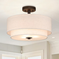Us Warehouse Gratis pengiriman Semi Flush 2 tingkat kain bulat langit-langit kontemporer lampu liontin untuk ruang tamu makan kamar tidur
