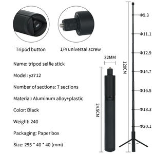 Trépied perche à selfie, trépied en aluminium panoramique invisible, adapté à la prise de vue panoramique avec caméra/caméra GoPro - Product Image 3