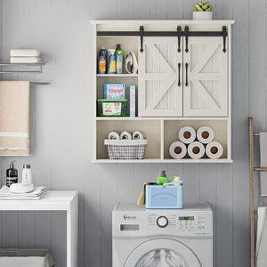 Armoire murale <span class=keywords><strong>de</strong></span> <span class=keywords><strong>salle</strong></span> <span class=keywords><strong>de</strong></span> <span class=keywords><strong>bain</strong></span> style ferme, armoire à pharmacie avec double porte coulissante, étagères réglables, en MDF, <span class=keywords><strong>rangement</strong></span> mural vintage - Product Image 2