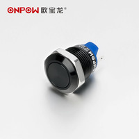ONPOW saklar tombol tekan logam sesaat 12mm terminal Pin 12V sakelar tombol tekan
