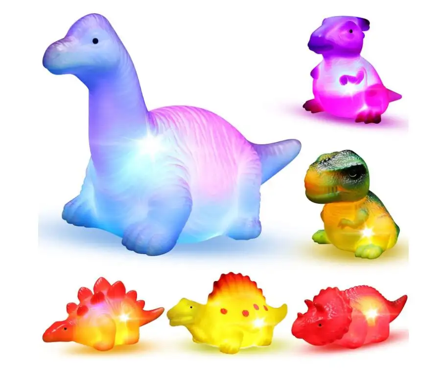 Juguetes de dinosaurio flotantes iluminados para niños, niñas, cumpleaños para bebés, juguetes sensoriales, bañera preescolar, piscina, juegos de ducha
