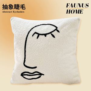 หมอนรองนั่งโซฟาปักลายศิลปะสีครีมสีขาวและสีดำเรียบง่าย - Product Image 6