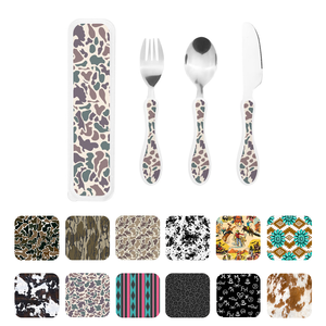 Ensemble de <span class=keywords><strong>couteau</strong></span>, <span class=keywords><strong>fourchette</strong></span> et cuillère pour enfants à imprimé camouflage aztèque western - Product Image 1