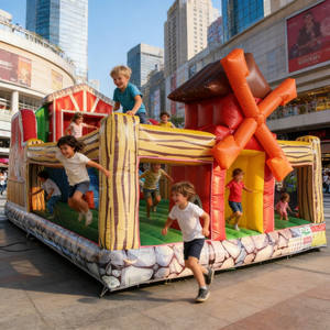 QIQU Aire de jeux <span class=keywords><strong>gonflable</strong></span> robuste de 30 pieds, thème ferme, avec plusieurs zones de jeu et moulin à vent, pour événements, certifiée usine - Product Image 1