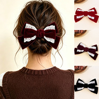 Serre-tête en velours et dentelle de coton à longue queue pour filles, accessoires de coiffure élégants, pince à cheveux avec nœud