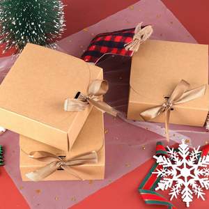 Boîtes cadeaux brunes avec couvercles, boîtes cadeaux carrées avec rubans en champagne, boîtes cadeaux pour anniversaire, mariage, fête - Product Image 1