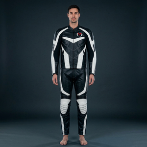 Conjunto de Chaqueta y Pantalones de Cuero Blanco y Negro para Motociclismo para Hombre - Product Image 1