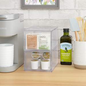 <span class=keywords><strong>Audrey</strong></span> Ensemble de 2 pièces Tiroirs de rangement en plastique PS transparent Poubelle empilable pour cosmétiques Fournitures de beauté pour vanité ou stockage des aliments - Product Image 4