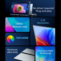 Moniteur portable 21,5 pouces 2,5K, écran LCD IPS 2560 x 1440, 100 Hz, 300 cd/m², Type C, haut-parleurs intégrés, écran professionnel