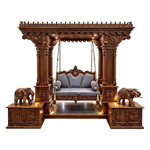 Traditional Teak Wood 3 Seater Swing For Lobby Area Antique Maharaja Jhula with Canopy <b>Frame</b> Buy Walnut Finish Onjhal for Home - Product Image 4