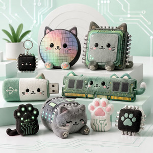 Coussin en peluche Cyber Cat Circuit personnalisé, poupée en peluche <span class=keywords><strong>Chat</strong></span> <span class=keywords><strong>Puce</strong></span> Technologique pour cadeau promotionnel de marque électronique et <span class=keywords><strong>d</strong></span>écoration de bureau - Product Image 1