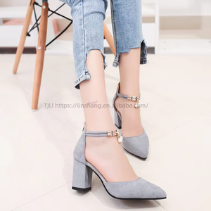 New Designer V Women Pointy Chunky <b>Heels</b> Pumps Black Ankle Strap <b>Heels</b> for Women - Product Image 4