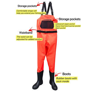 Waders de pêche respirants à 3 couches <span class=keywords><strong>rouges</strong></span> avec bottes en caoutchouc, waders de pêche à la mouche et support OEM et logo personnalisé - Product Image 1