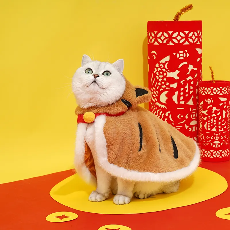 Holiday Party Comfortable Breathable Cute Tiger Cloak Pet Cat Clothes Cape With Hat