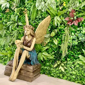 Desain Modern antik permukaan ukuran kehidupan luar ruangan Peri patung desain sayap perunggu malaikat perempuan patung