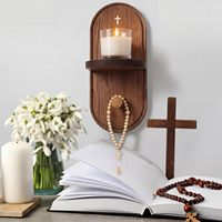 Support mural en bois pour chapelet chrétien avec croix, design en forme d'arche, pour bougies et perles de prière