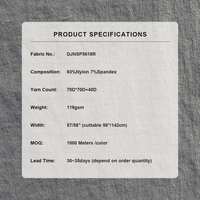 Tela Tejida de Nailon 93% y Elastano 7%, 119 g/m², 70D x 70D + 40D, Textil Técnico Elástico, 57-58 Pulgadas de Ancho, para Chaquetas de Exterior