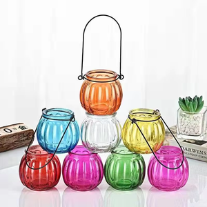 180ml frutta pera a forma di zucca vernice in <span class=keywords><strong>vetro</strong></span> colorato portacandele in cera barattolo con manico in metallo a cerchio oscillante per le vacanze - Product Image 1