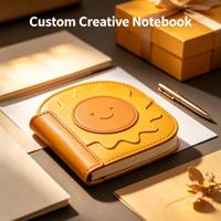 Carnet en cuir PU personnalisé en forme de soleil souriant, couverture créative de dessin animé, journal avec logo personnalisé, carnet en cuir PU OEM ODM