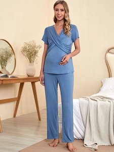 Pyjamas de maternité décontractés vêtements amples à manches courtes vêtements de nuit <span class=keywords><strong>pour</strong></span> femmes enceintes pyjamas modaux <span class=keywords><strong>pour</strong></span> l'allaitement - Product Image 3