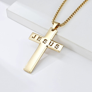 <span class=keywords><strong>Collier</strong></span> pendentif <span class=keywords><strong>croix</strong></span> de Jésus en acier inoxydable tendance personnalisé en gros YK, plaqué <span class=keywords><strong>or</strong></span>, bijoux religieux chrétiens pour hommes - Product Image 2