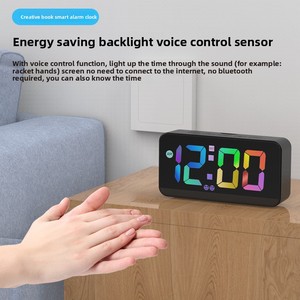 Thông Minh LED USB Sạc Im Lặng Ngủ Đồng Hồ Báo Thức Sáng Tạo Kỹ Thuật Số Cuốn Sách Thiết Kế Bằng Giọng Nói Điều Khiển Thạch Anh Hiển Thị Tiết Kiệm Năng Lượng Các Tính Năng - Product Image 2