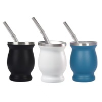 Tasse à Yerba Maté 8oz en Acier Inoxydable 304, Mini Calebas Argentin, Style Américain, avec Paille, Cuillère et Brosse de Nettoyage, Tasse de Bureau