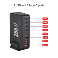 268W GaN multi-ports type-c PD 100W chargeur rapide 8 ports QC3.0 station de chargeur de bureau téléphone portable 240W chargeur adaptateur secteur