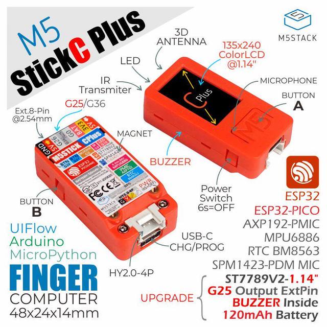 Official M5Stack StickC Plus ESP32 IoT Development Board Graphical Programming Kit