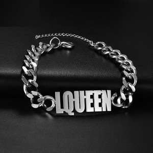 Bracciale <span class=keywords><strong>a</strong></span> catena cubana in acciaio inossidabile placcato oro 18K sottovuoto, anti-ossidazione, <span class=keywords><strong>con</strong></span> lettere personalizzate, regalo per <span class=keywords><strong>la</strong></span> festa del papà - Product Image 3