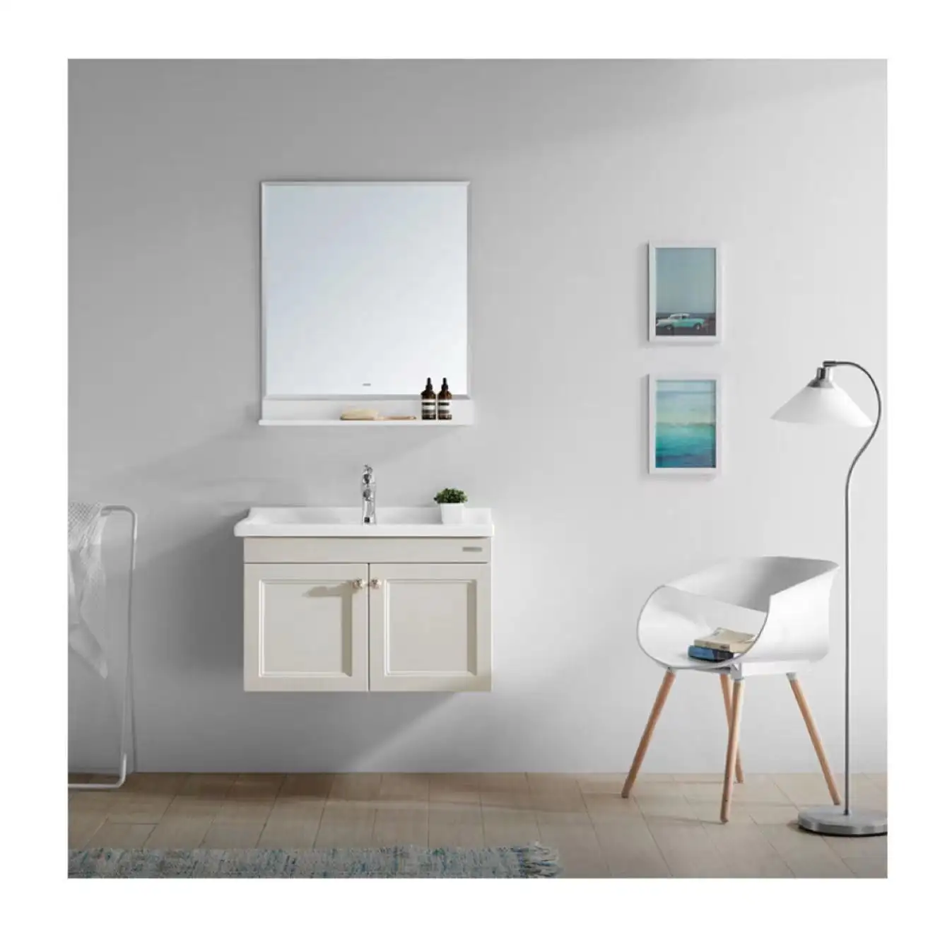 Wholesale MDF White Modern Bathroom Cabinet With Mirror For Sale