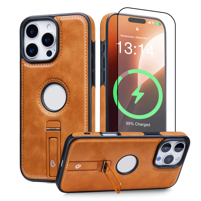 New Arrival Pu Leather Built in Kickstand Magnetic Wireless Charging Phone case for iphone 17 air Pro Max 16Se Plus 15 14 1312