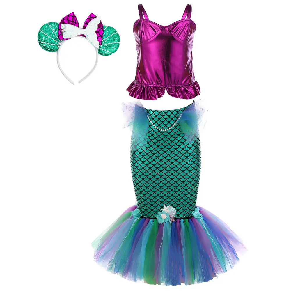 Girls Mermaid Princess Dress Magic Cosplay Costume Fantasy Kids Suit Mermaid Tail Charms Outfit Mermaid Tails For Sale Custom