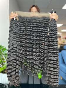 Vente en gros de haute qualité 100% cheveux humains vierges vietnamiens Remy tissage Double trame cuticule alignée vague profonde 10 pouces Bundle - Product Image 2