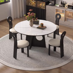 ヴィンテージメタルラウンドダイニングテーブル木製脚付き人工大理石トップフランススタイルレトロデザインホーム小さなアパート家具 - Product Image 3