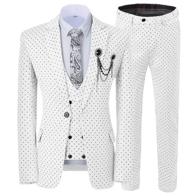 Business Casual Men's Formal Slim Fit Latest Blazer Vest Pant fit Suit Men With Dot Design For Wedding