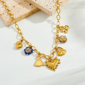 Collar de Acero Inoxidable con Dijes de Oro de 18k, Vestido de Princesa, Sagrado Corazón, Cisne y Flor de Cristal, Joyería de Moda para Mujer, Resistente al Deslustre - Product Image 1