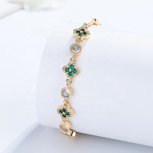 Pulsera Dorada <span class=keywords><strong>para</strong></span> Hombre, Conjunto al por Mayor, Oro Laminado de 18K, Bisutería, <span class=keywords><strong>Pulseras</strong></span> de Zirconia con Trébol de Cuatro Hojas <span class=keywords><strong>para</strong></span> <span class=keywords><strong>Adolescentes</strong></span> - Product Image 5