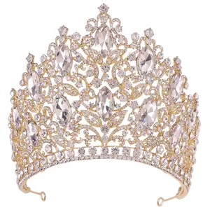 Big Luxury Baroque Rhinestone Pageant Crwons Bride Wedding Party Tall Tiara Crowns for Women