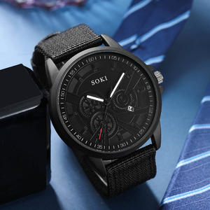 WGS-76 Ensemble de 4 montres décontractées pour hommes, <span class=keywords><strong>montre</strong></span> à quartz <span class=keywords><strong>avec</strong></span> <span class=keywords><strong>bracelet</strong></span> en toile, date, ensemble cadeau de luxe pour hommes - Product Image 4