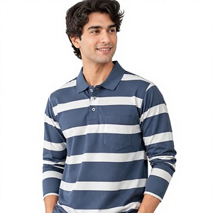 <b>Striped</b> Long Sleeve <b>Polo</b> <b>Shirt</b> Men Rugby Pocket Collar Casual Wear OEM Custom Logo Wholesale Rate OEM Cheap price Breathable - Product Image 3